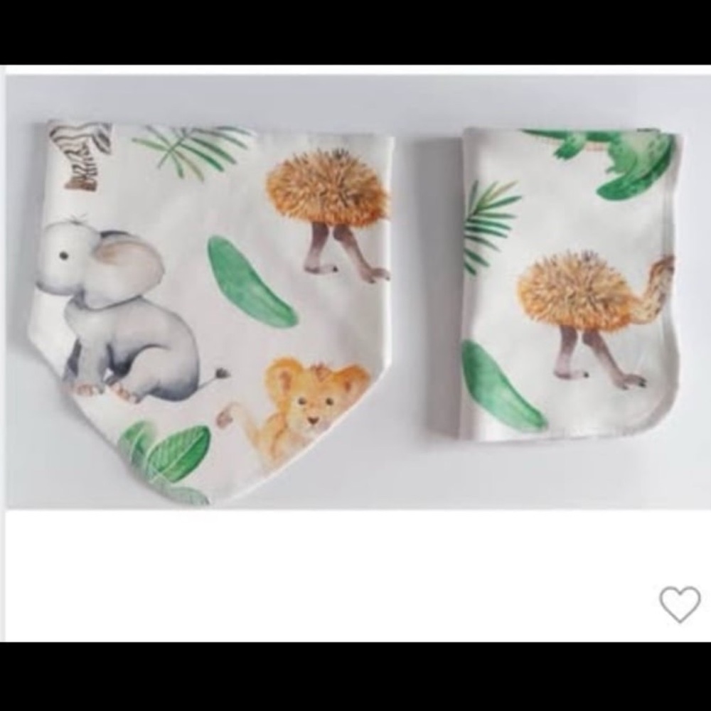 Stina & Mae Bib & Burp Cloth Set Infant Baby Shower Organic Cotton Safari NEW OS